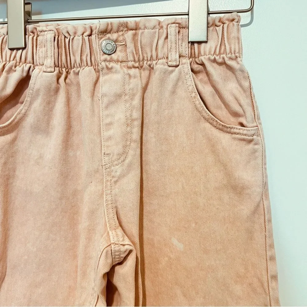 H&M Girl’s Relaxed Fit Elastic Waist Pull-on Jeans Pink Acid Washed Size 10